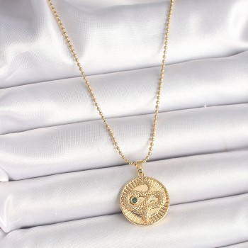 316L Çelik Gold Renk Topçuk Zincir Yılan İşlemeli Zirkon Taş Detaylı Madalyon Model Kadın Kolye