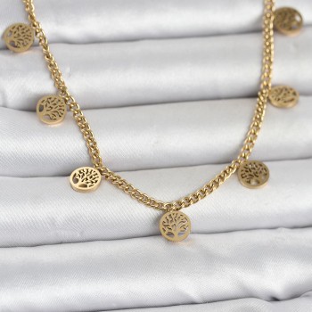 316L Çelik Gold Renk Yaşam Ağacı Model Kadın Kolye