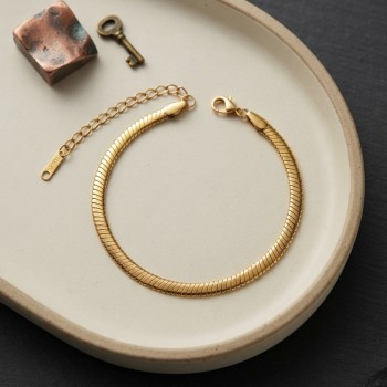316L Çelik Gold Renk Yassı Yılan Zincir Model Erkek Bileklik