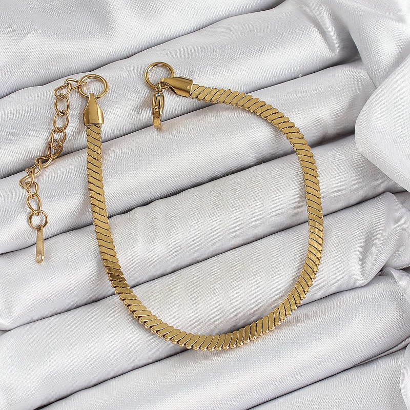 316L Çelik Gold Renk Yassı Zincir Model Kadın Bileklik