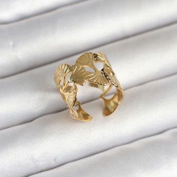 316L Çelik Gold Renk Yelpaze Model Kadın Yüzük