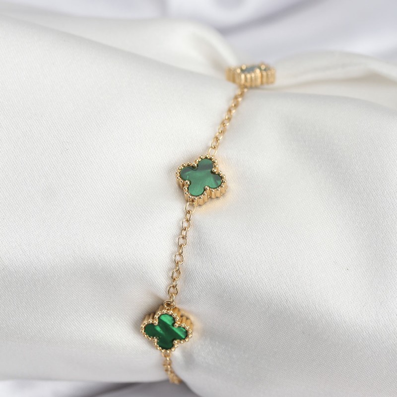 316L Çelik Gold Renk Yeşil Baby Boy Yonca Kadın Bileklik