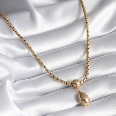 316L Çelik Gold Renk Yılan Sırtı Zincir Model Damla Sallantı Kadın Kolye