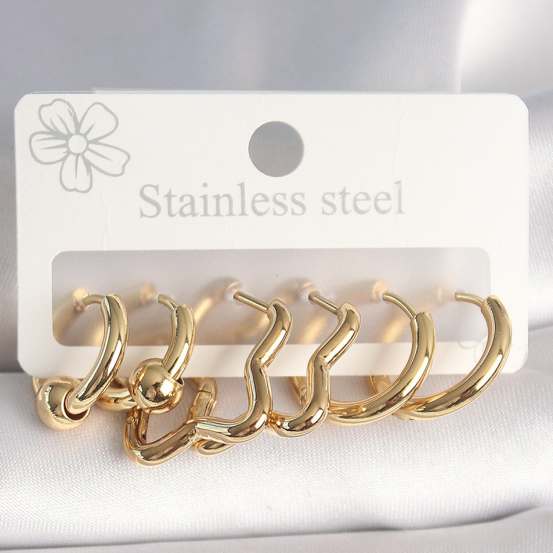 316L Çelik Gold Renk Yıldız Halka Model Kadın Küpe Seti