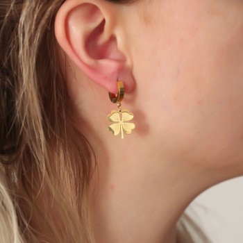 316L Çelik Gold Renk Yonca Küpe