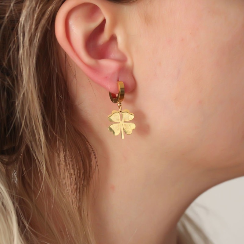 316L Çelik Gold Renk Yonca Küpe