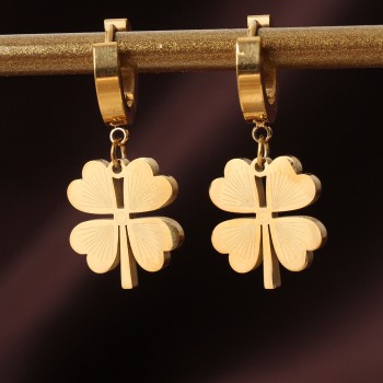 316L Çelik Gold Renk Yonca Küpe