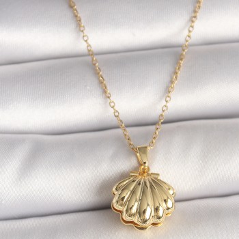 316L Çelik Gold Renk Zincir Açılır İncili Midye Model Kadın Kolye