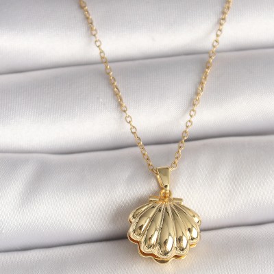 316L Çelik Gold Renk Zincir Açılır İncili Midye Model Kadın Kolye