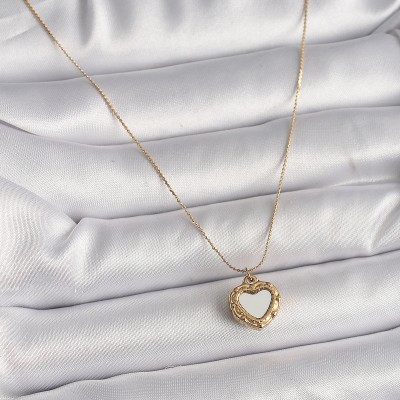 316L Çelik Gold Renk Zincir Aynalı Kalp Model Kadın Kolye