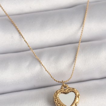 316L Çelik Gold Renk Zincir Aynalı Kalp Model Kadın Kolye