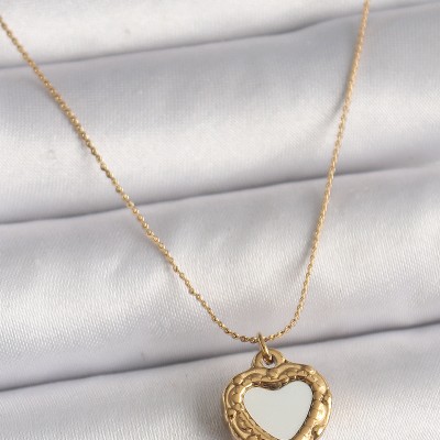 316L Çelik Gold Renk Zincir Aynalı Kalp Model Kadın Kolye