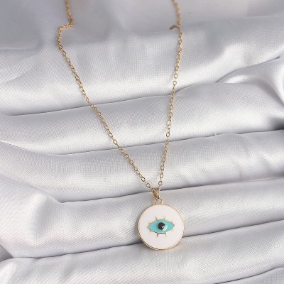 316L Çelik Gold Renk Zincir Beyaz Mineli Turkuaz Göz İşleme Model Kadın Kolye