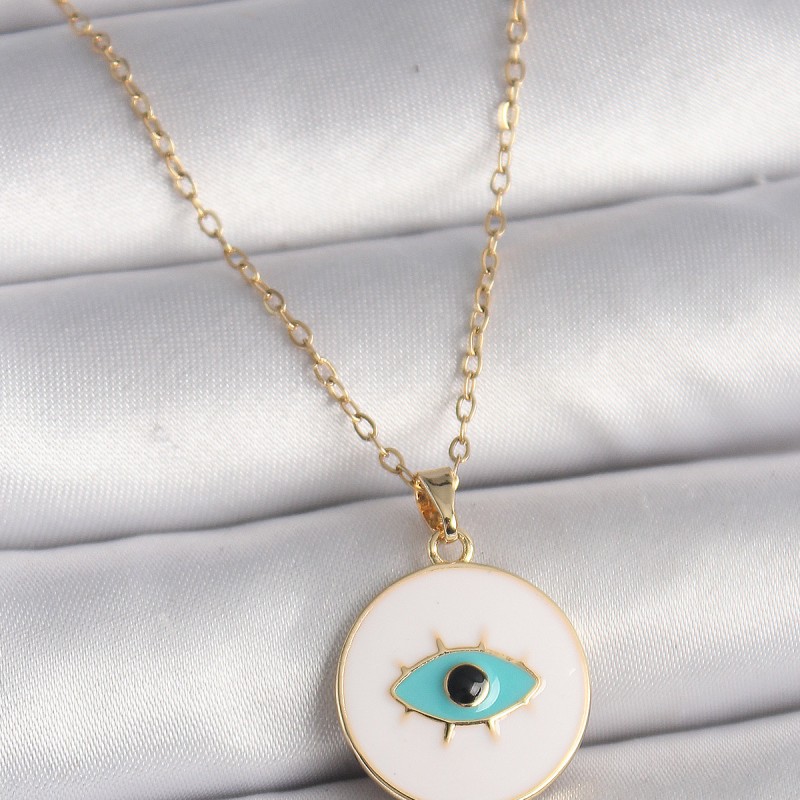 316L Çelik Gold Renk Zincir Beyaz Mineli Turkuaz Göz İşleme Model Kadın Kolye