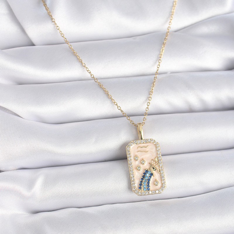 316L Çelik Gold Renk Zincir Kova Burcu Zirkon Taşlı Kadın Kolye