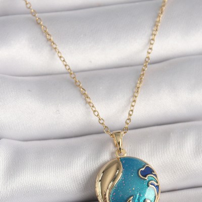 316L Çelik Gold Renk Zincir Mavi Dünya Model Kadın Kolye