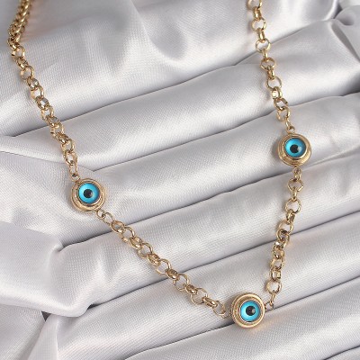 316L Çelik Gold Renk Zincir Nazar Boncuk Model Kadın Kolye