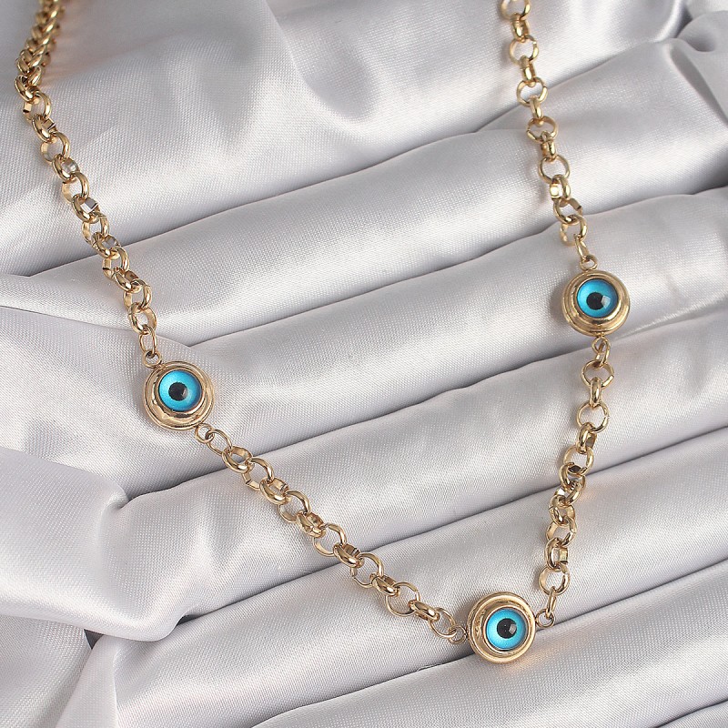 316L Çelik Gold Renk Zincir Nazar Boncuk Model Kadın Kolye