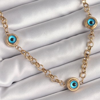 316L Çelik Gold Renk Zincir Nazar Boncuk Model Kadın Kolye