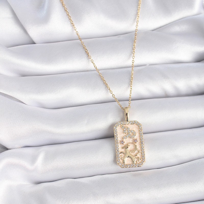 316L Çelik Gold Renk Zincir Oğlak Burcu Zirkon Taşlı Kadın Kolye