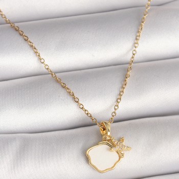 316L Çelik Gold Renk Zincir Sallantı Beyaz Mineli Deniz Kabuğu Zirkon Taşlı Yıldızı Figür Kadın Kolye