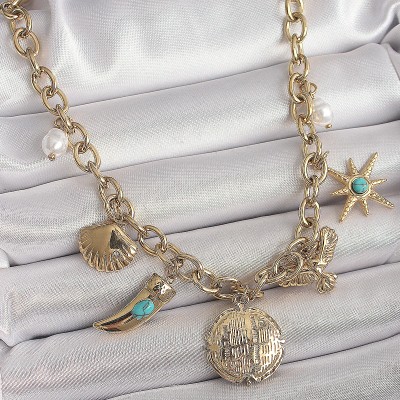 316L Çelik Gold Renk Zincir Sallantılı Çoklu Figür Model Kadın Kolye