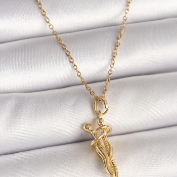 316L Çelik Gold Renk Zincir Sarılma Model Kadın Kolye