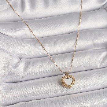 316L Çelik Gold Renk Zincir Sedefli Kalp Model Kadın Kolye