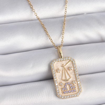 316L Çelik Gold Renk Zincir Terazi Burcu Zirkon Taşlı Kadın Kolye