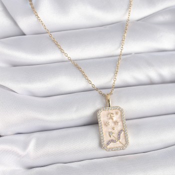 316L Çelik Gold Renk Zincir Yay Burcu Zirkon Taşlı Kadın Kolye