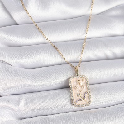 316L Çelik Gold Renk Zincir Yay Burcu Zirkon Taşlı Kadın Kolye