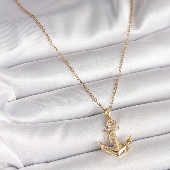 316L Çelik Gold Renk Zincir Zirkon Taş Detaylı Çapa Model Kadın Kolye