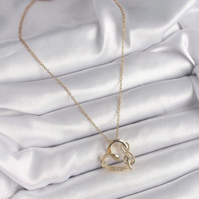 316L Çelik Gold Renk Zincir Zirkon Taş Detaylı Kalp Model Sonsuzluk Detay Kadın Kolye