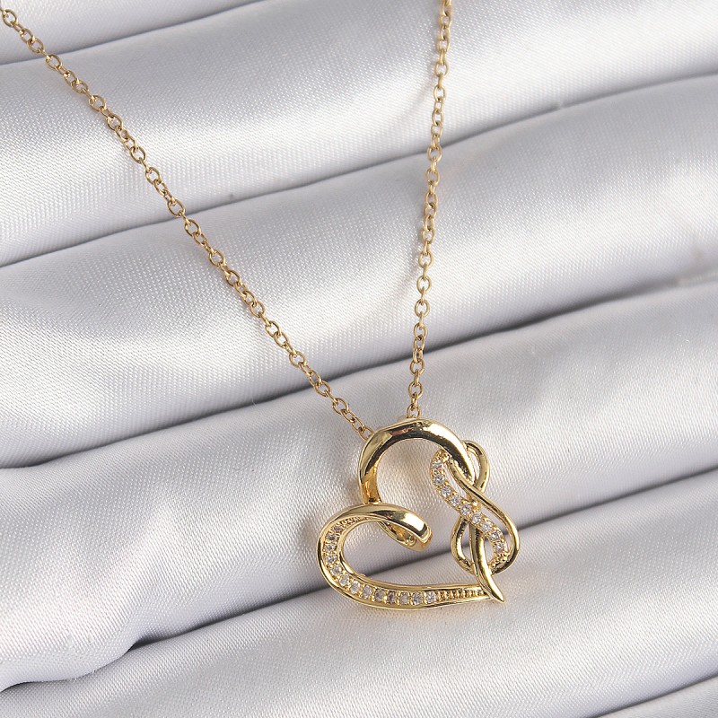 316L Çelik Gold Renk Zincir Zirkon Taş Detaylı Kalp Model Sonsuzluk Detay Kadın Kolye