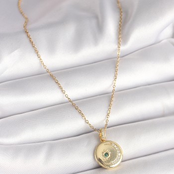 316L Çelik Gold Renk Zincir Zirkon Taş İşlemeli Hilal Yıldız Madalyon Model Kadın Kolye