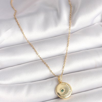 316L Çelik Gold Renk Zincir Zirkon Taş İşlemeli Hilal Yıldız Madalyon Model Kadın Kolye