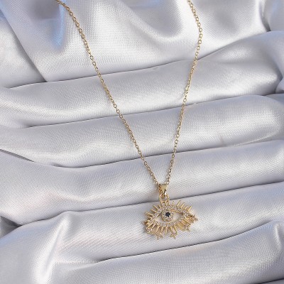 316L Çelik Gold Renk Zincir Zirkon Taşlı Göz Figür Kadın Kolye