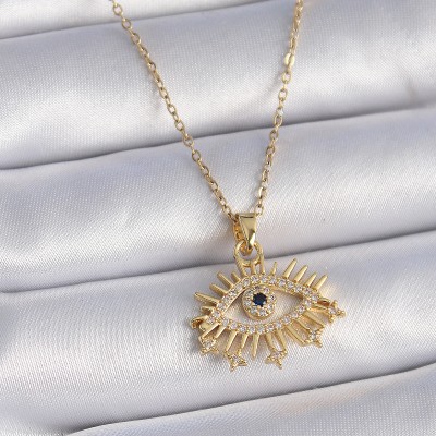 316L Çelik Gold Renk Zincir Zirkon Taşlı Göz Figür Kadın Kolye