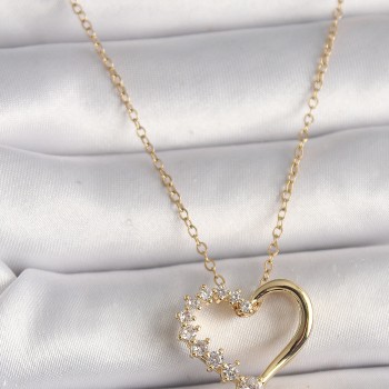 316L Çelik Gold Renk Zincir Zirkon Taşlı Kalp Model Kadın Kolye