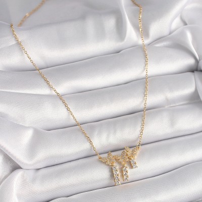 316L Çelik Gold Renk Zincir Zirkon Taşlı Kelebek Model Sallantı Detay Kadın Kolye