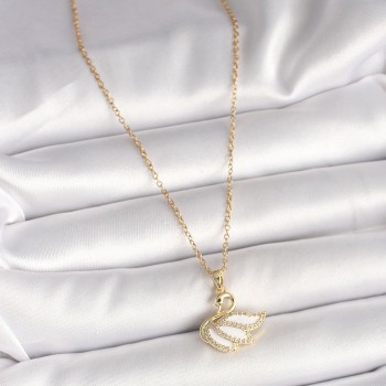 316L Çelik Gold Renk Zincir Zirkon Taşlı Kuğu Model Kadın Kolye