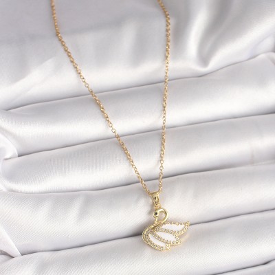 316L Çelik Gold Renk Zincir Zirkon Taşlı Kuğu Model Kadın Kolye