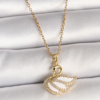 316L Çelik Gold Renk Zincir Zirkon Taşlı Kuğu Model Kadın Kolye