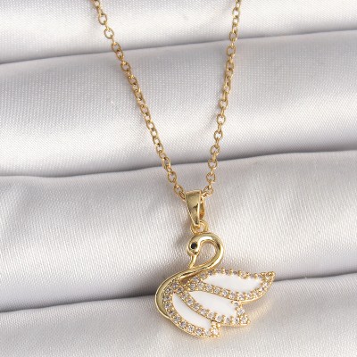 316L Çelik Gold Renk Zincir Zirkon Taşlı Kuğu Model Kadın Kolye