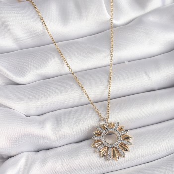 316L Çelik Gold Renk Zincir Zirkon Taşlı Mix Güneş Model Kadın Kolye