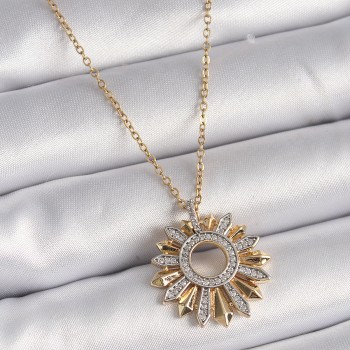 316L Çelik Gold Renk Zincir Zirkon Taşlı Mix Güneş Model Kadın Kolye