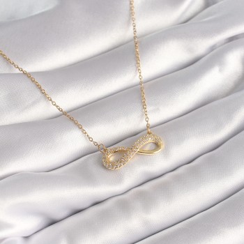 316L Çelik Gold Renk Zincir Zirkon Taşlı Sonsuzluk Model Kadın Kolye