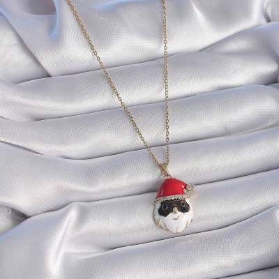 316L Çelik Gold Renk Zincir Zirkon Taşlı Yılbaşı Temalı Noel Baba Figür Kadın Kolye