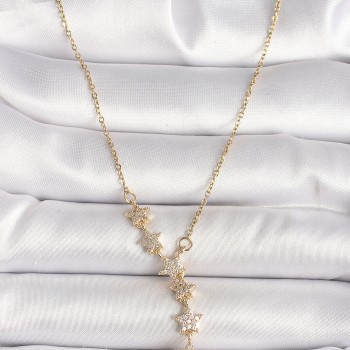 316L Çelik Gold Renk Zincir Zirkon Taşlı Yıldız Model Kadın Kolye