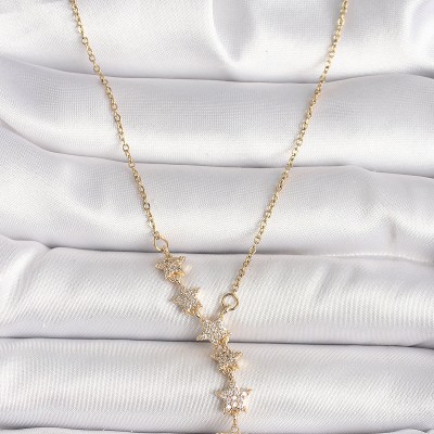 316L Çelik Gold Renk Zincir Zirkon Taşlı Yıldız Model Kadın Kolye